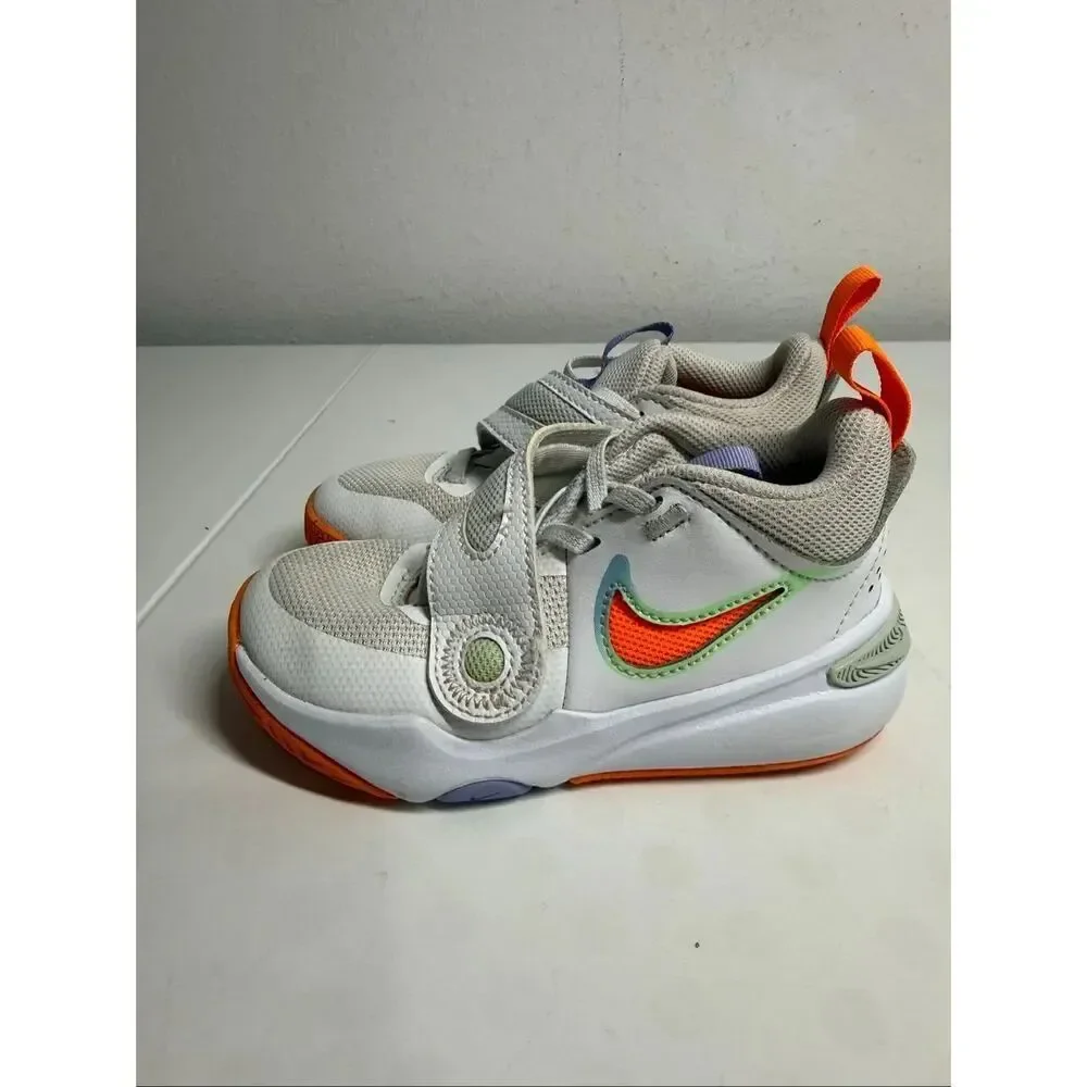 Nike Team Hustle D 11 Toddler Basketball Shoes White Orange Hook & Loop Size 11C